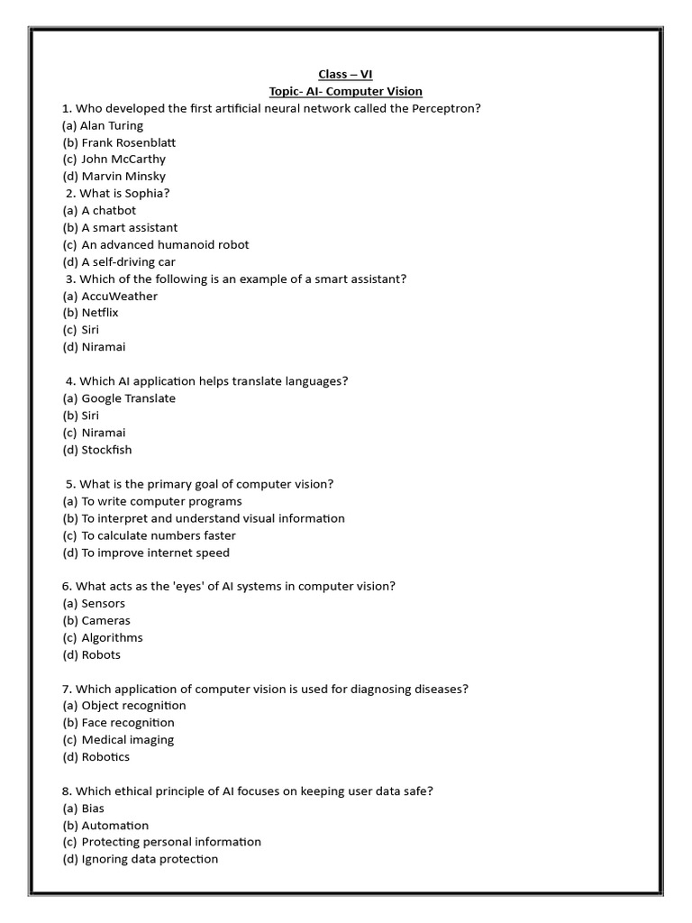 Ai-Computer Vision 6worksheet CRR | PDF | Artificial Intelligence ...