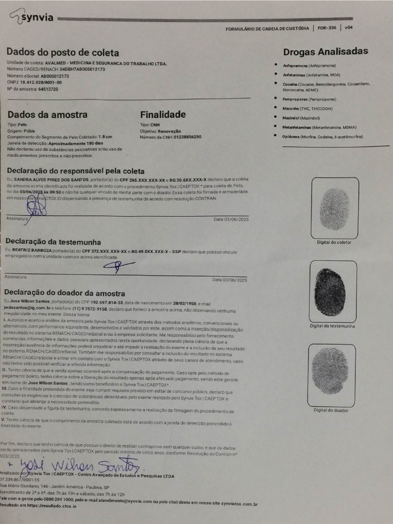 Jun 3, Doc Exame Toxicologico | PDF