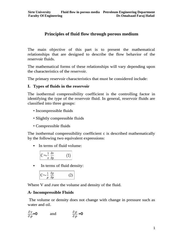 Principel Fluid Flow in Porous Media (1) | PDF | Fluid Dynamics | Pressure