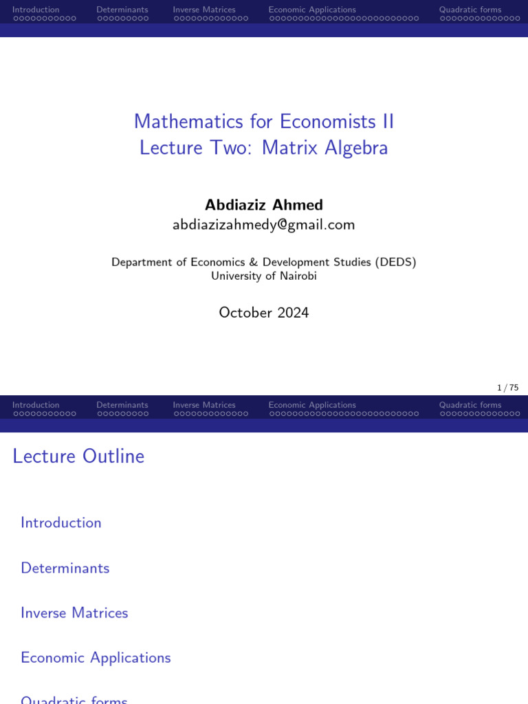 Matrix Algebra Revised | PDF | Matrix (Mathematics) | Determinant