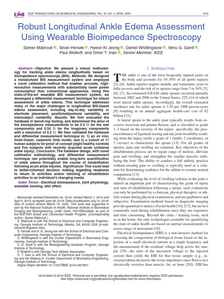 Robust Longitudinal Ankle Edema Assessment Using Wearable Bioimpedance ...