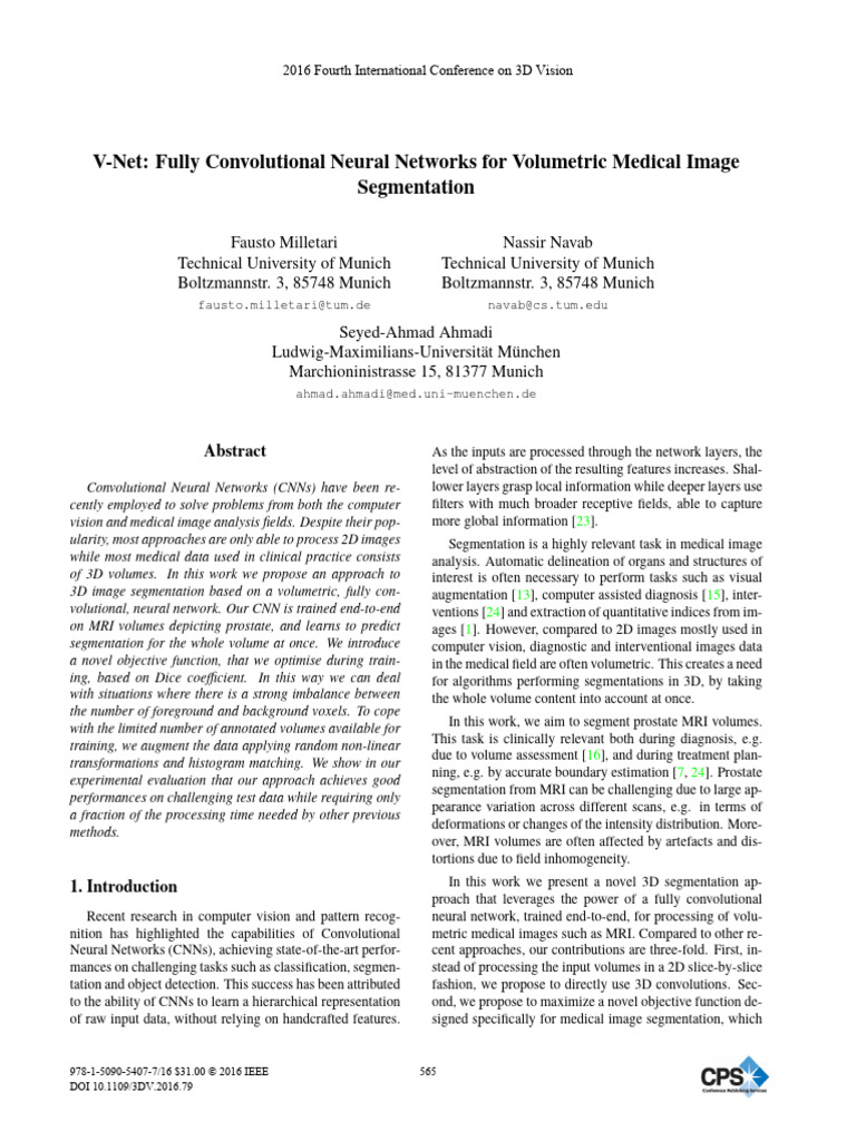 V-Net Fully Convolutional Neural Networks For Volumetric Medical Image ...