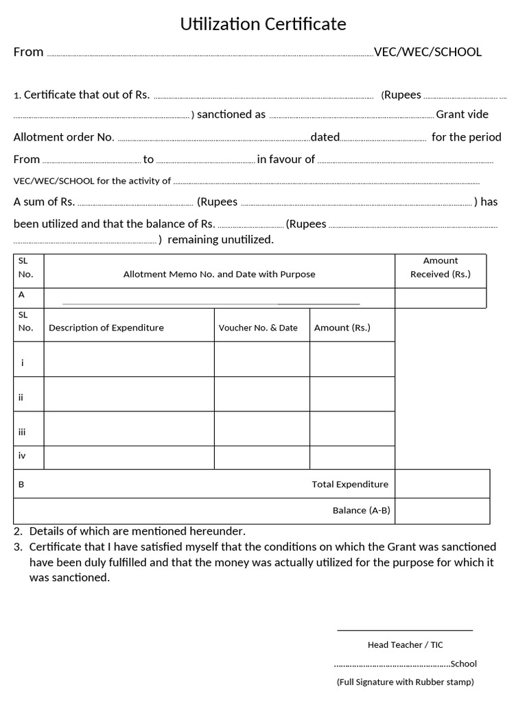 Utilization Certificate | PDF