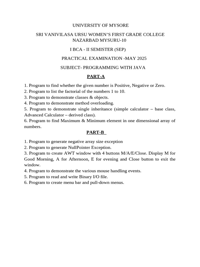 Java Lab Question Paper | PDF
