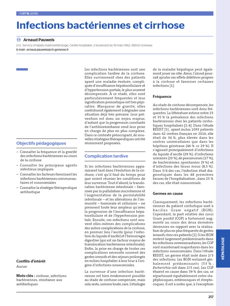 Infection Bacterienne Et Cirrhose Post Hu | PDF | Cirrhose | Infection