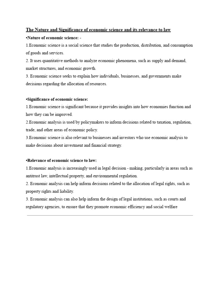 The Nature and Significance of Economic Science and Its Relevance To ...