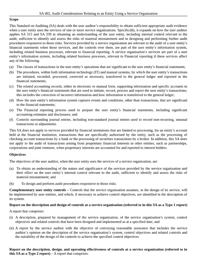 Sa 402 | PDF | Audit | Auditor's Report