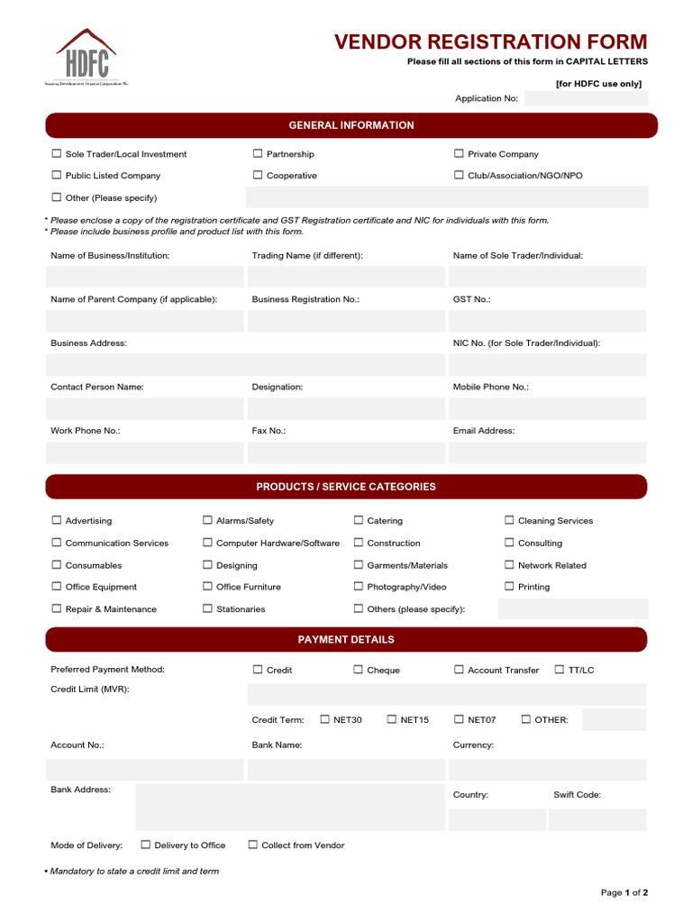 HDFC-Vendor-Registration-Form-v3 | PDF | Business