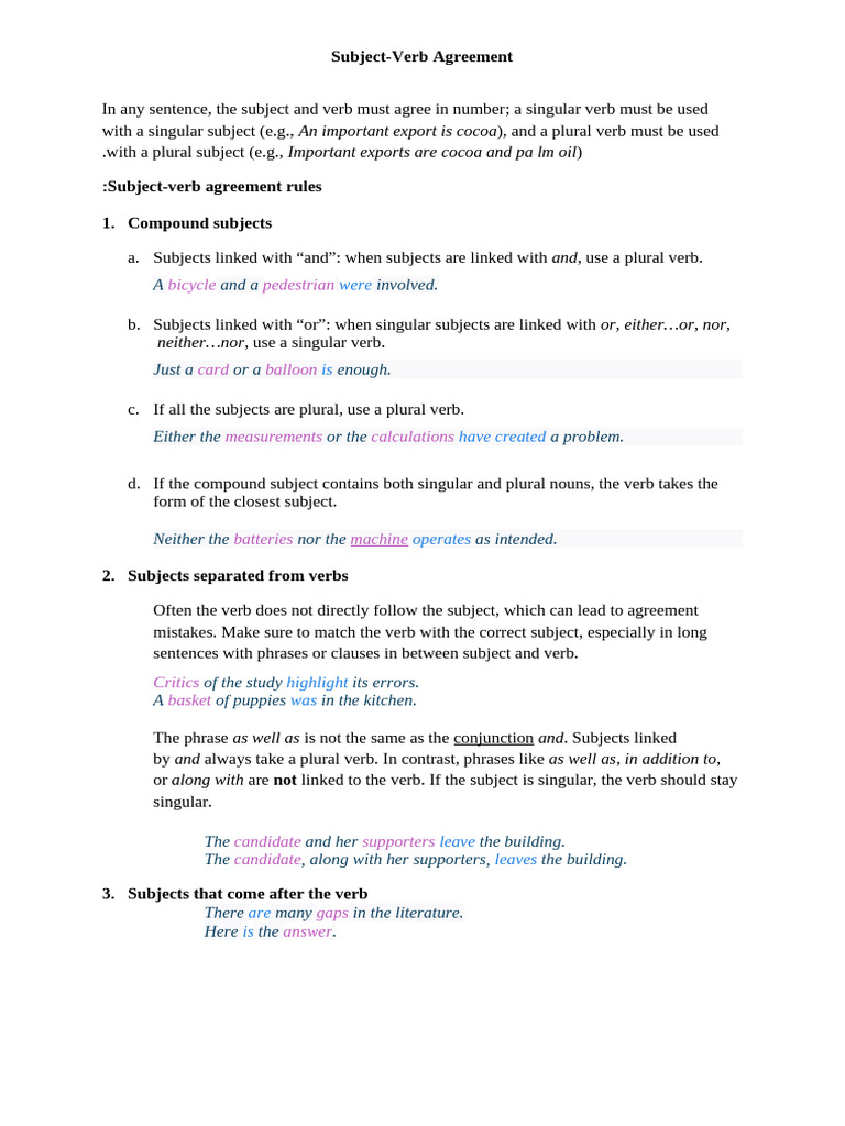 Subject-Verb Agreement | PDF | Grammatical Number | Subject (Grammar)