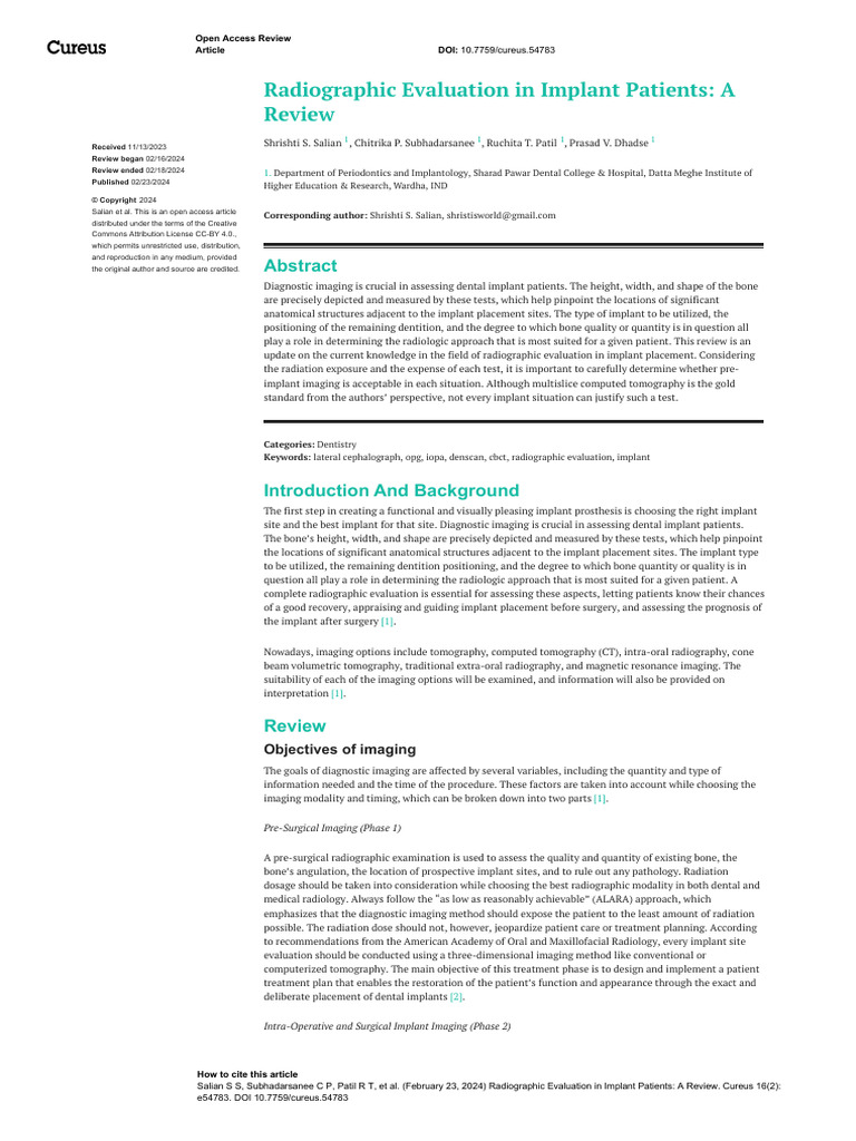 Radiographic Evaluation in Implant Patients A Revi | PDF | Ct Scan ...