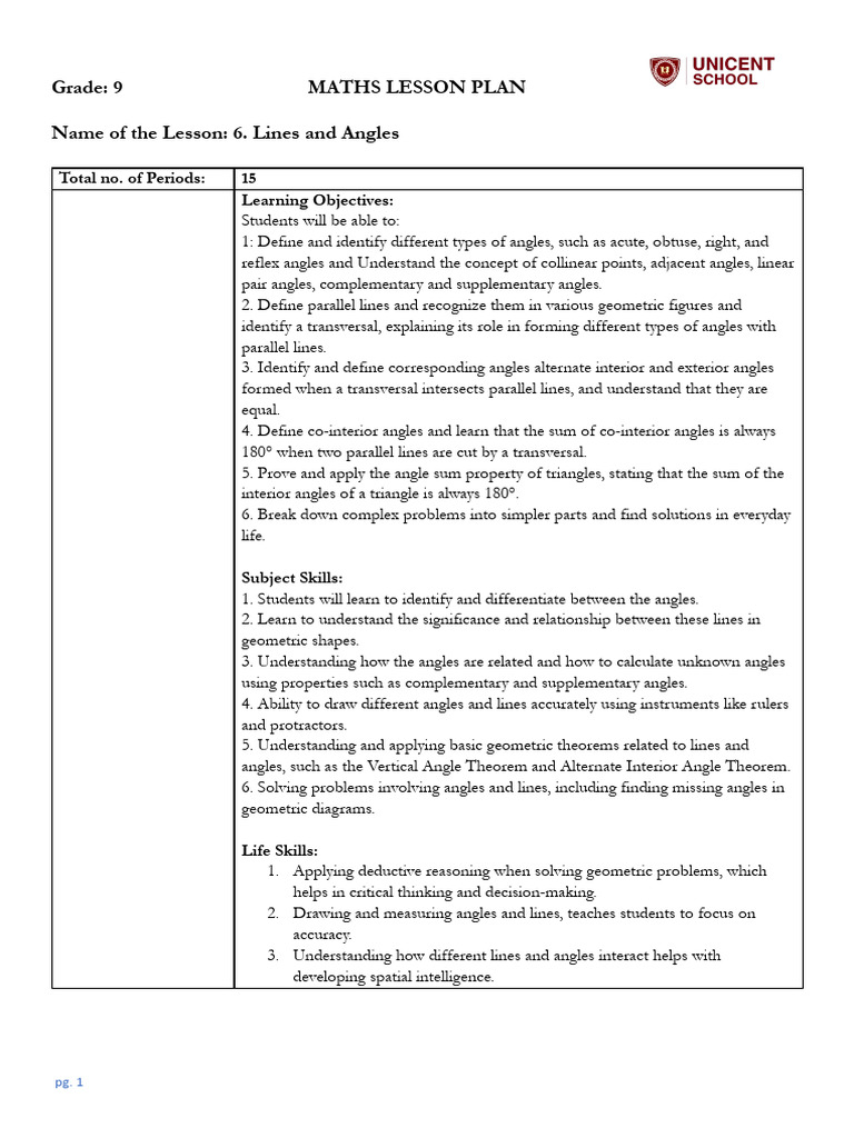 LP Math GR 9 CH 6 Lines and Angles | PDF | Elementary Geometry ...