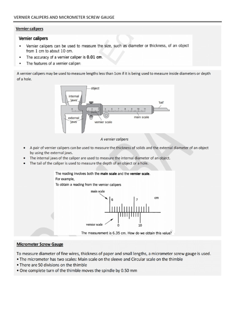 Vernier Calipers and Micrometer Screw Gauge | PDF