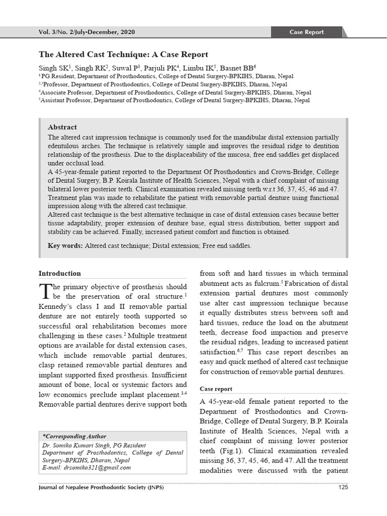 The Altered Cast Technique A Case Report | PDF | Dental Implant ...