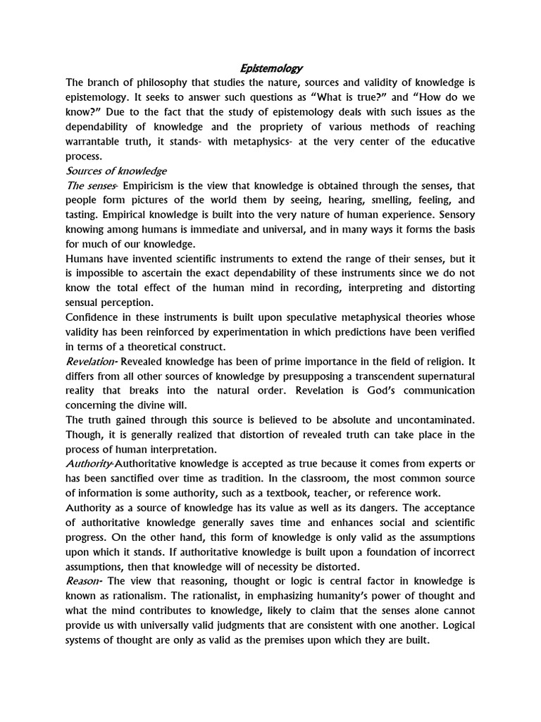 EDUC 215 LECTURE NOTES - Epistemology | PDF | Epistemology | Knowledge