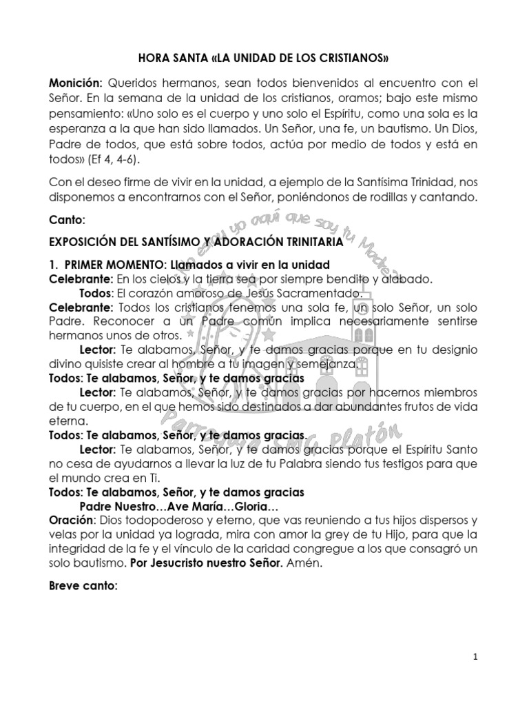 Hora Santa La Unidad de Los Cristianos | PDF | María, madre de Jesús ...