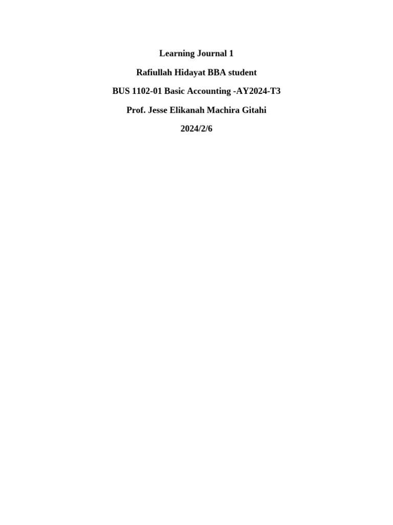 Learning Journal 1 | PDF | Expense | Equity (Finance)