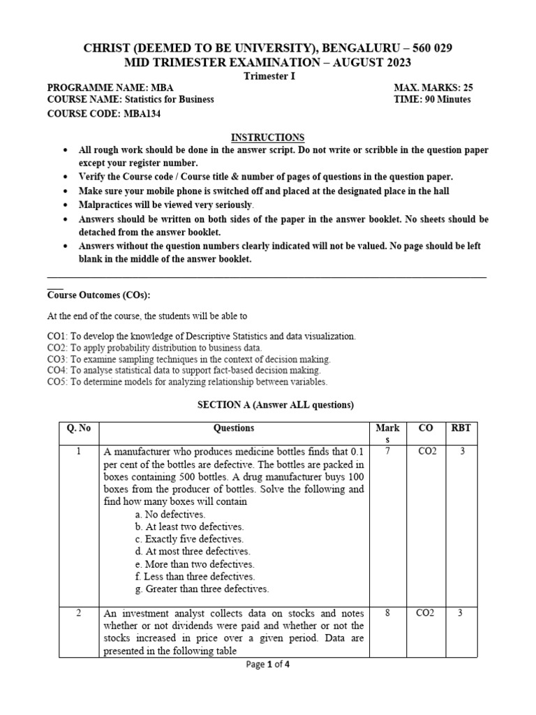 Second Batch Stats Mse Paper | PDF | Statistics | Dividend