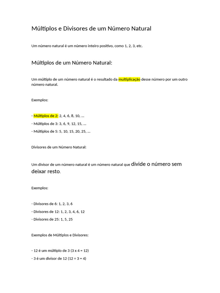 Múltiplos e Divisores de Um Número Natural | PDF