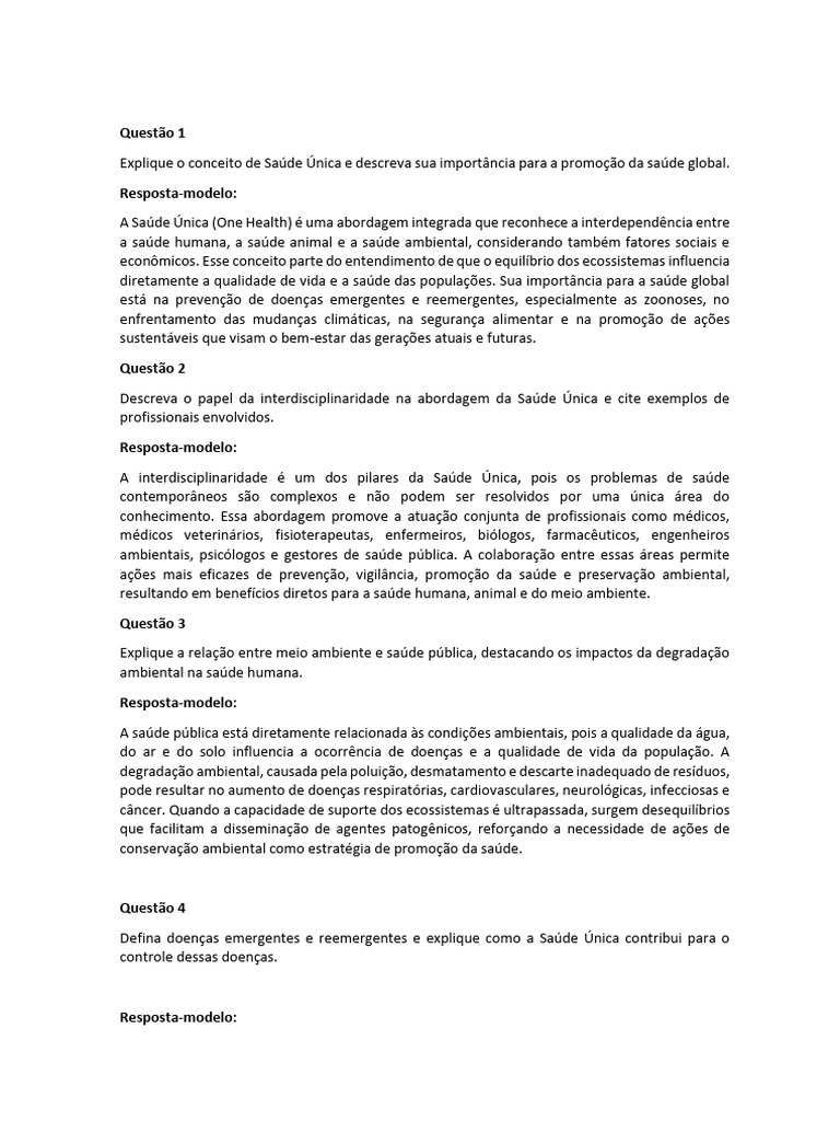 RESUMO - SAÚDE ÚNICA - Apost 1 Até 6 | PDF | Promoção de saúde ...