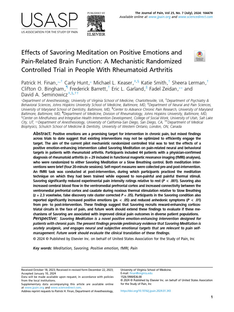 Effects of Savoring Meditation on Positive Emotions and Pain Re 2024 ...