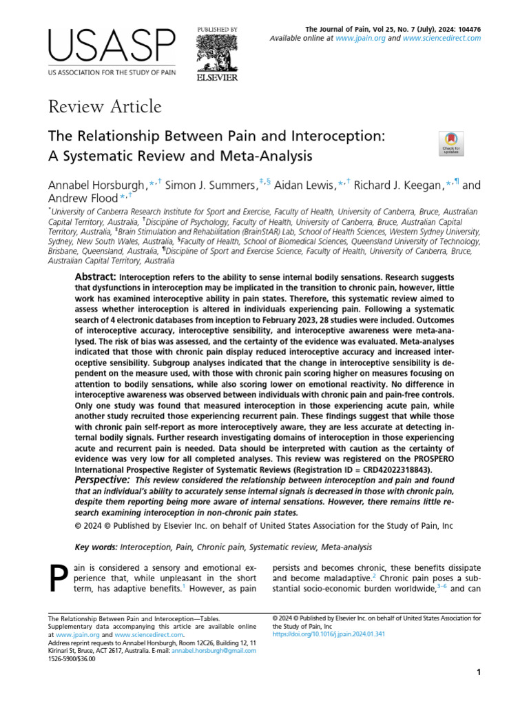 The Relationship Between Pain and Interoception A Systema 2024 The ...