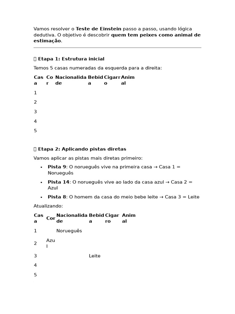 Vamos Resolver o Teste de Einstein Passo A Passo | PDF | Cor | Chá