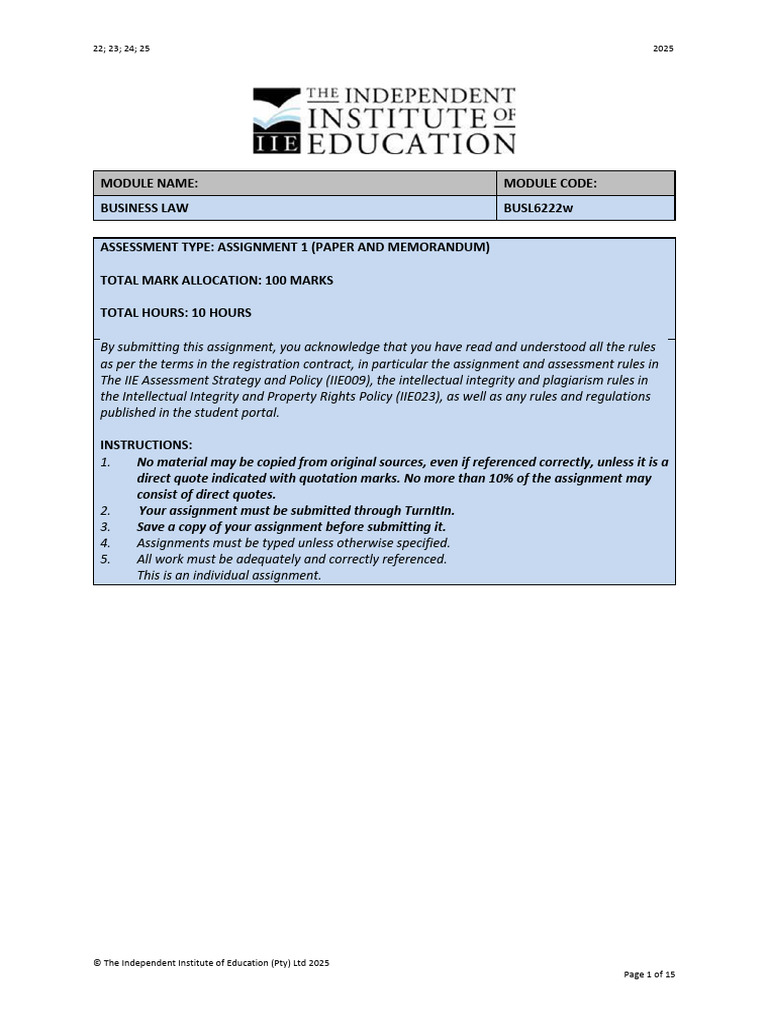 BUSL6222-Assign1 Distance S1 | PDF | Burden Of Proof (Law) | Common Law