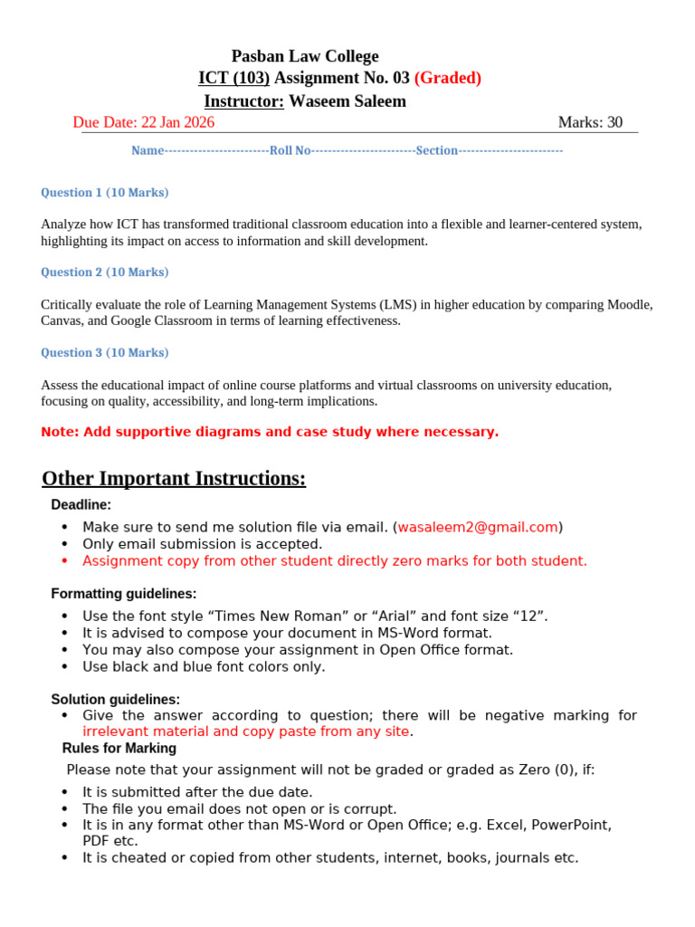 ICT 1st Assignment # 3 | PDF