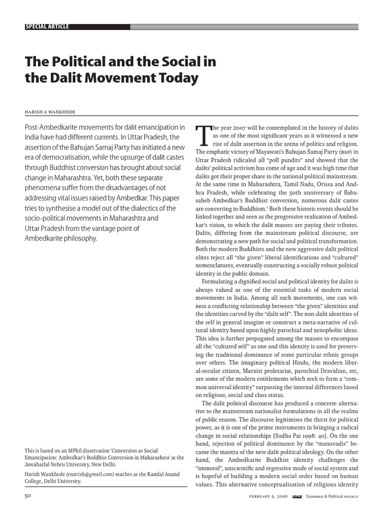 The Political and The Social in Dalit Movement Today | PDF | Dalit