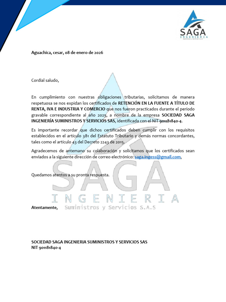 Solicitud de Certificados Tributarios 2025 | PDF