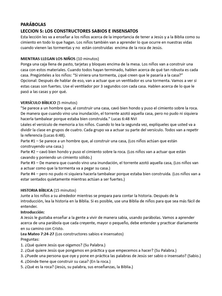 78. Los Constructores Sabios e Insensatos | PDF | Oración | Jesús