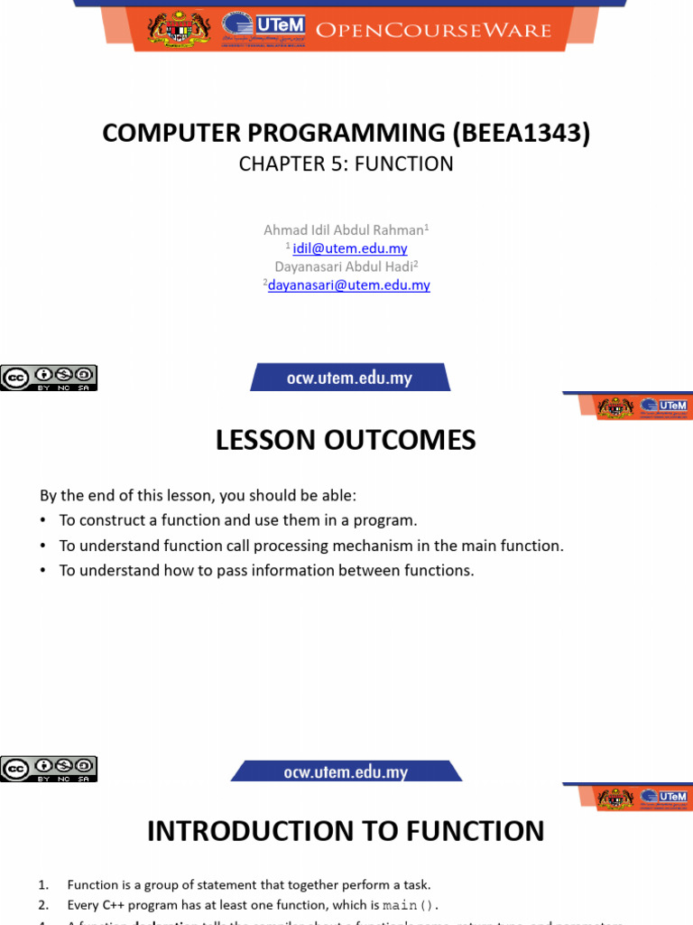 Beea 1343 Chapter 5 - Function (Rev 00) | PDF | Parameter (Computer ...