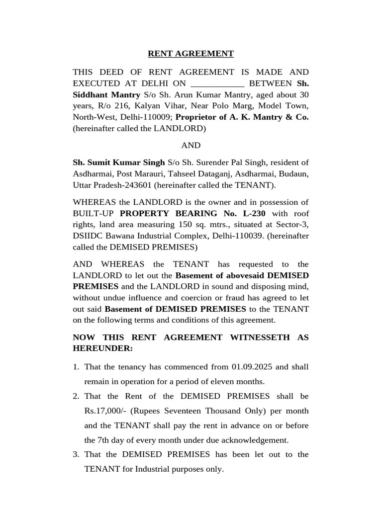 Rent Agreement | PDF | Leasehold Estate | Landlord