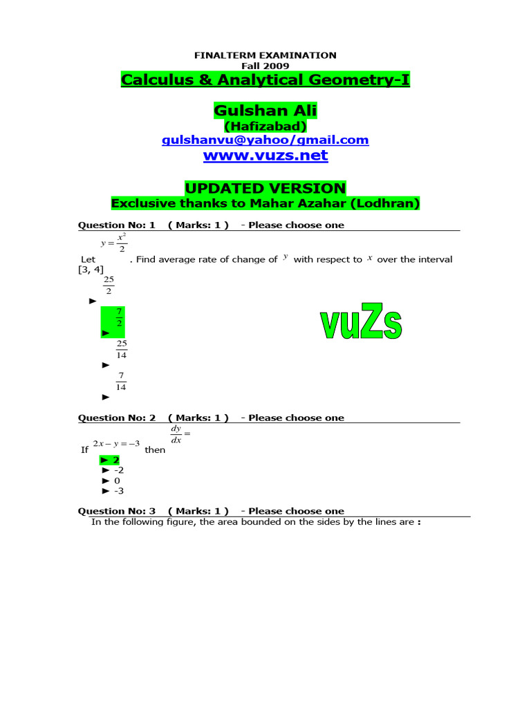 MTH101 Paper 1 - Final Term Solved Paper UPDATED | PDF