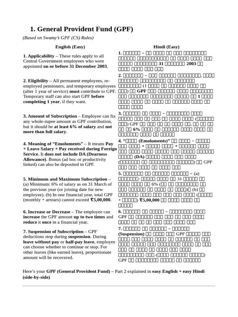 General Provident Fund (GPF) : (Based On Swamy's GPF (CS) Rules) | PDF