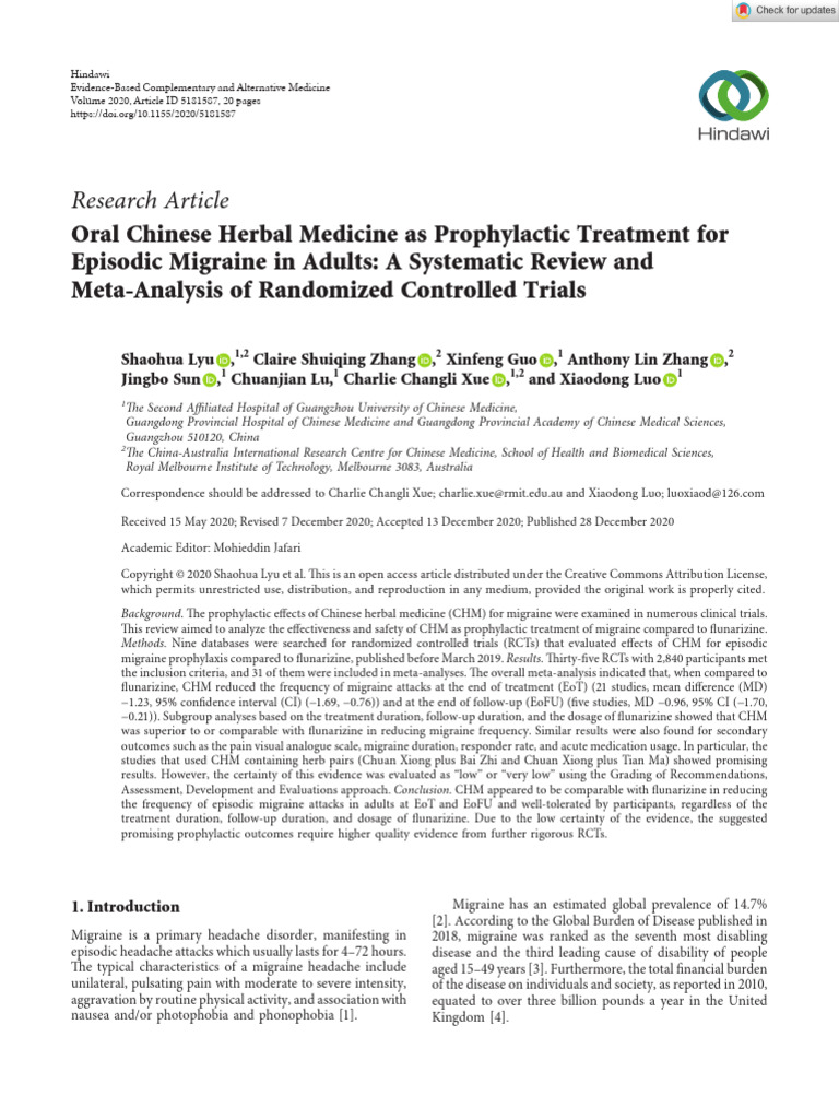 Evidence-Based Complementary and Alternative Medicine - 2021 - Lyu ...