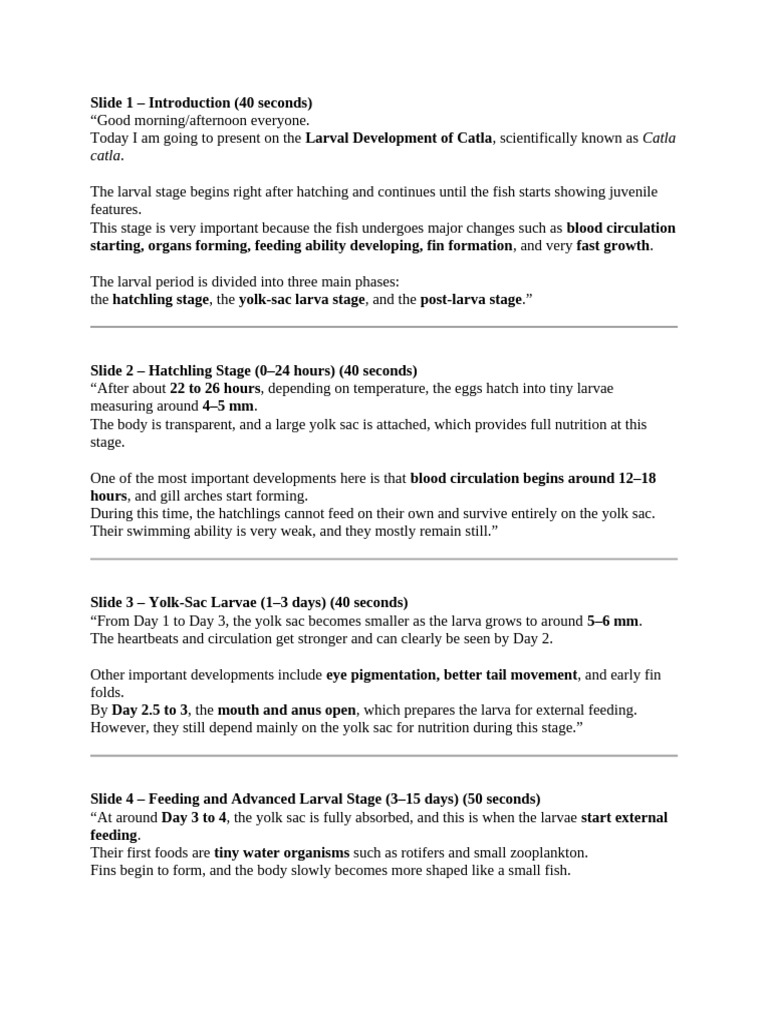 Presentation Script | PDF | Yolk | Fish