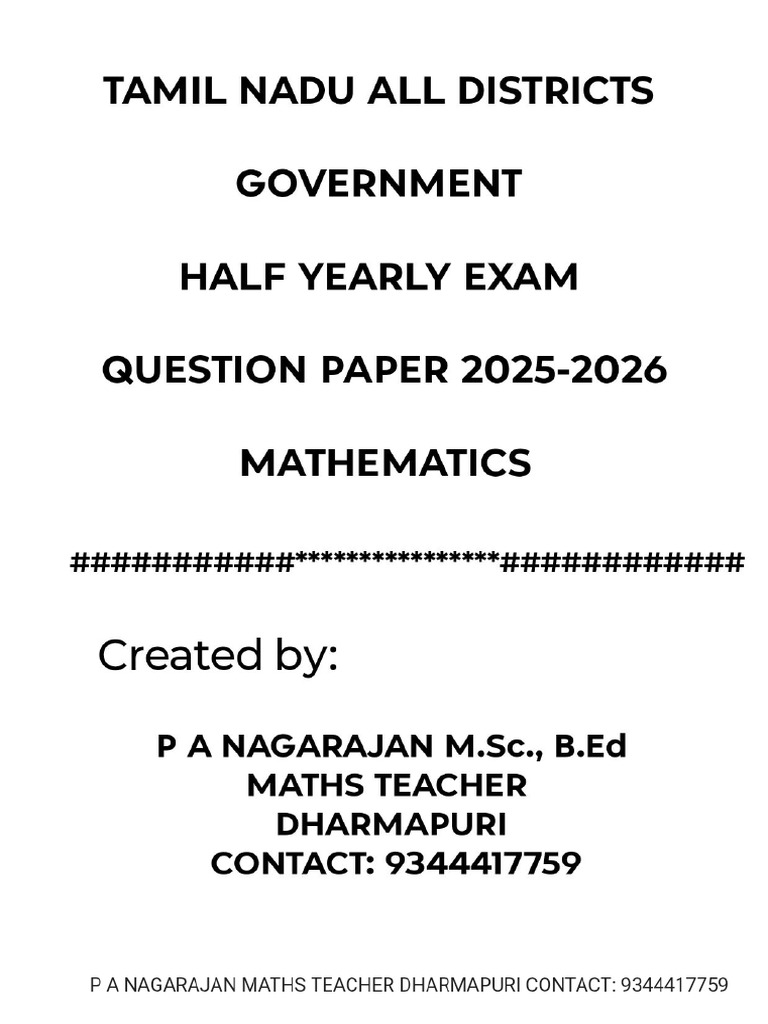 12th Maths EM - Half Yearly Exam 2025 - Original Question Paper - ALL ...