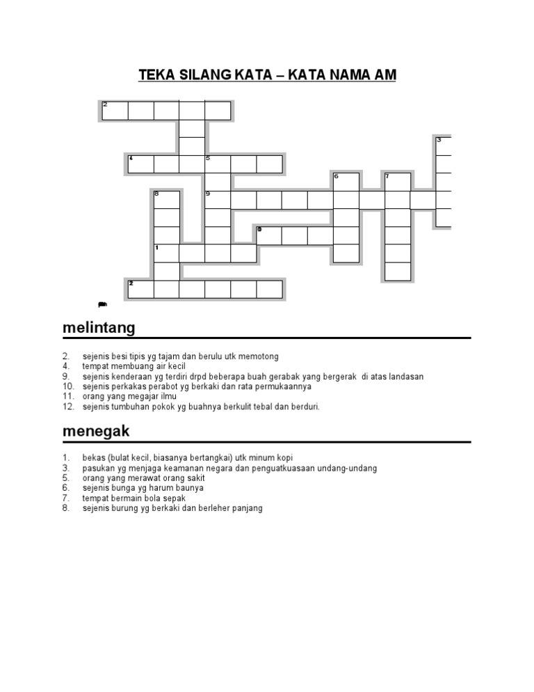 Kata Nama Am Teka Silang Kata