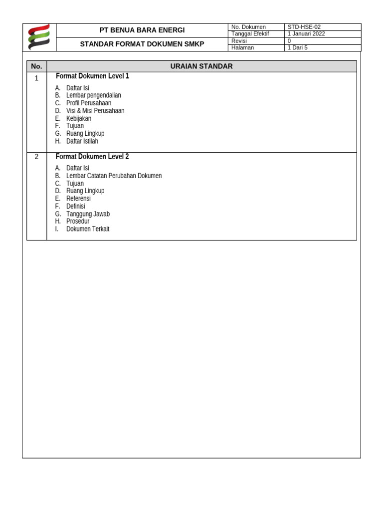 STD-HSE-02 - Standar Format Dokumen | PDF