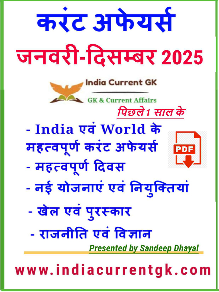 India Current Affairs 2025 Sample | PDF