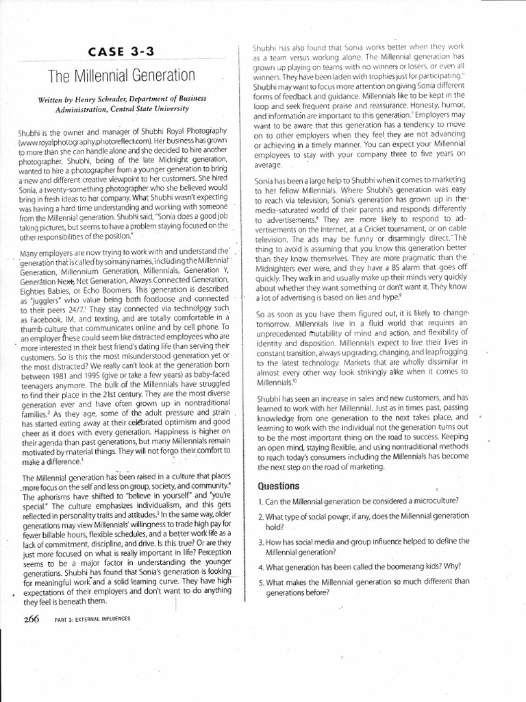 Case Study the Millennial Generation | PDF | Millennials | Behavioural ...