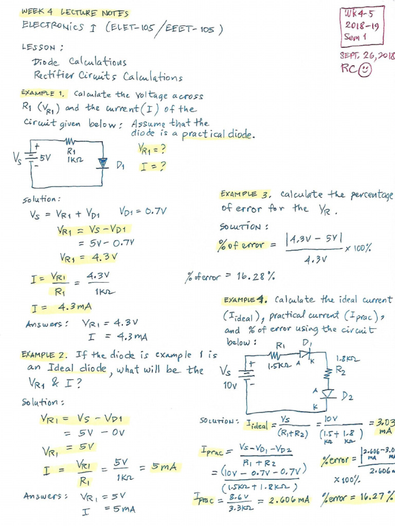 Handwritten Lecture Notes Wk 4 to 5 Diodes and Rectifiers and Intro to ...