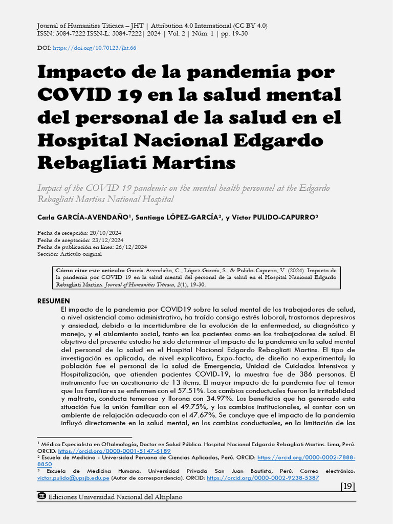 Impacto de La Pandemia Por COVID 19 en La Salud Me | PDF | Trastorno ...