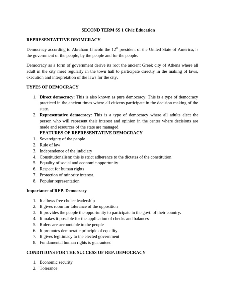 Second Term Ss 1 Note | PDF | Democracy | Political Ideologies