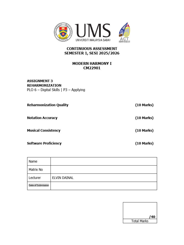 Assignment 3 - Reharmonization | PDF | Chord (Music) | Elements Of Music