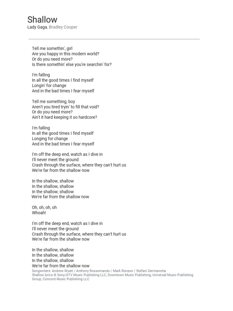 Shallow Lyrics | PDF