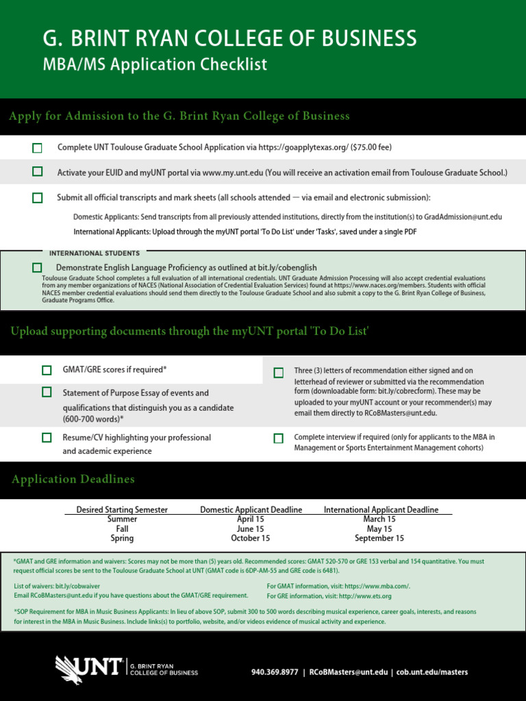 MBA MS ApplicationChecklist | PDF | Graduate Record Examinations ...