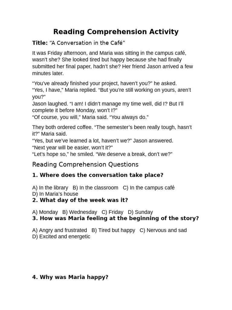 TAG QUESTION Reading Comprehension Activity | PDF