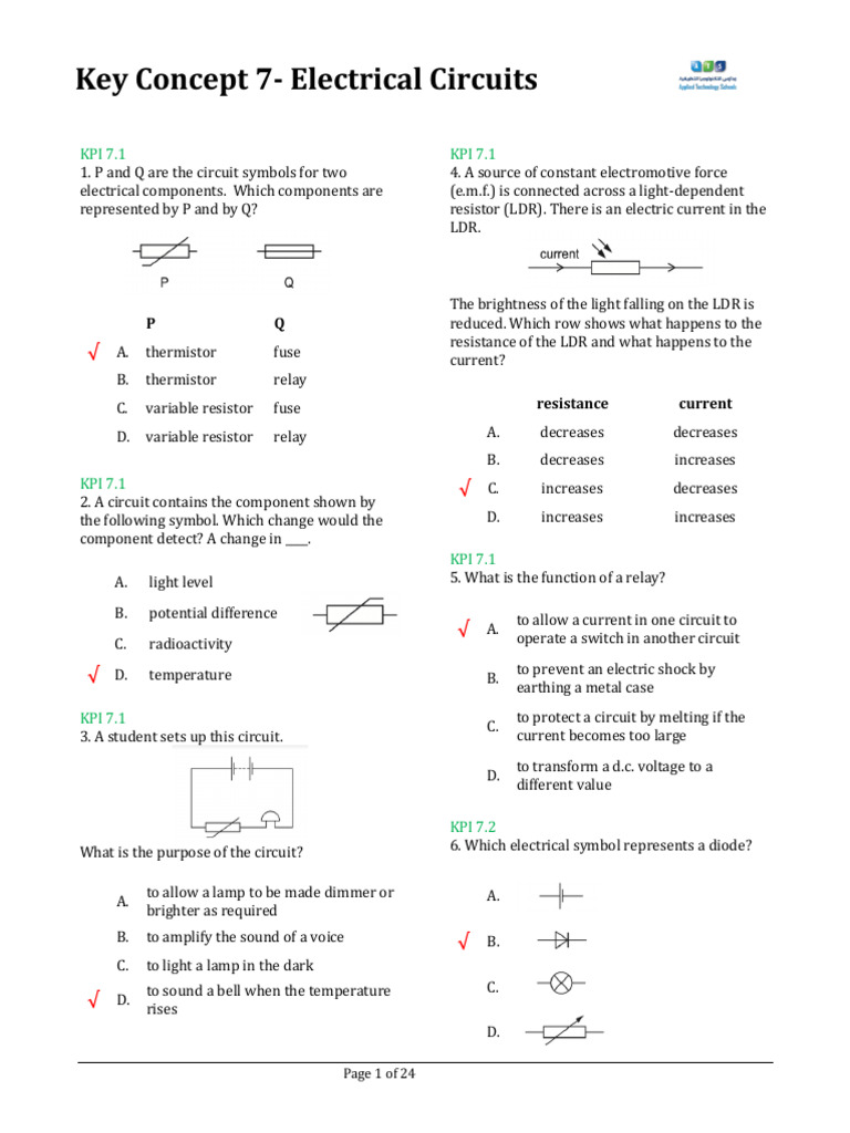 Key Concept 7- Electrical Circuits-AK | PDF | Series And Parallel ...